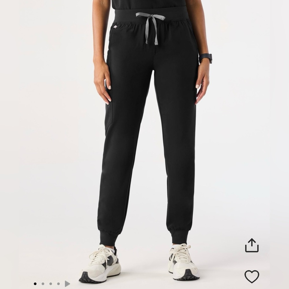 Figs Black Track Joggers with Gray Drawstring